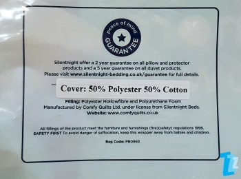 Silentnight Anti-Snore Pillow label