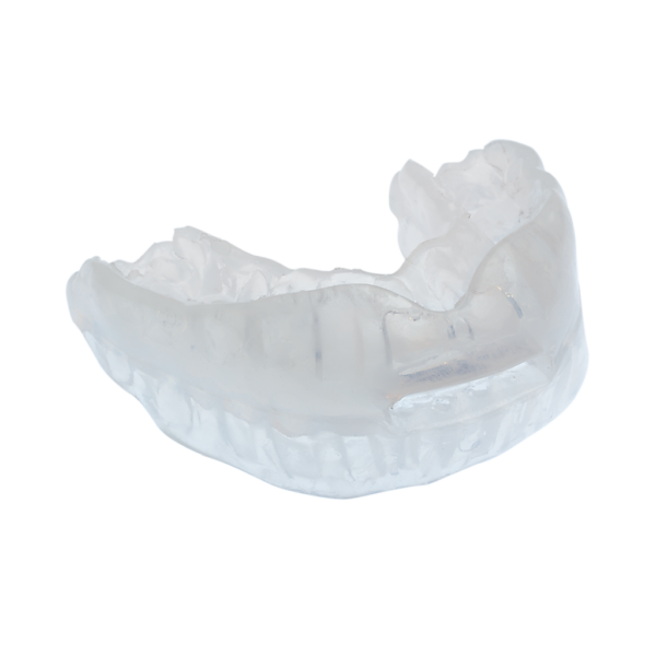 Moulded Tomed SomnoGuard® 3 mandibular advancement device, fitted to the user’s bite.