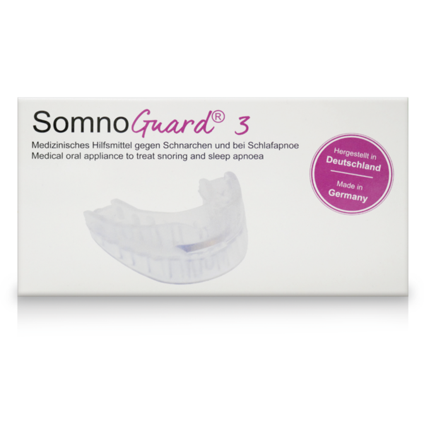 Front-facing packshot of the Tomed SomnoGuard® 3 mandibular advancement device for snoring and sleep apnoea.