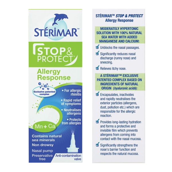 Sterimar stop and protect allergy response box packaging front and back